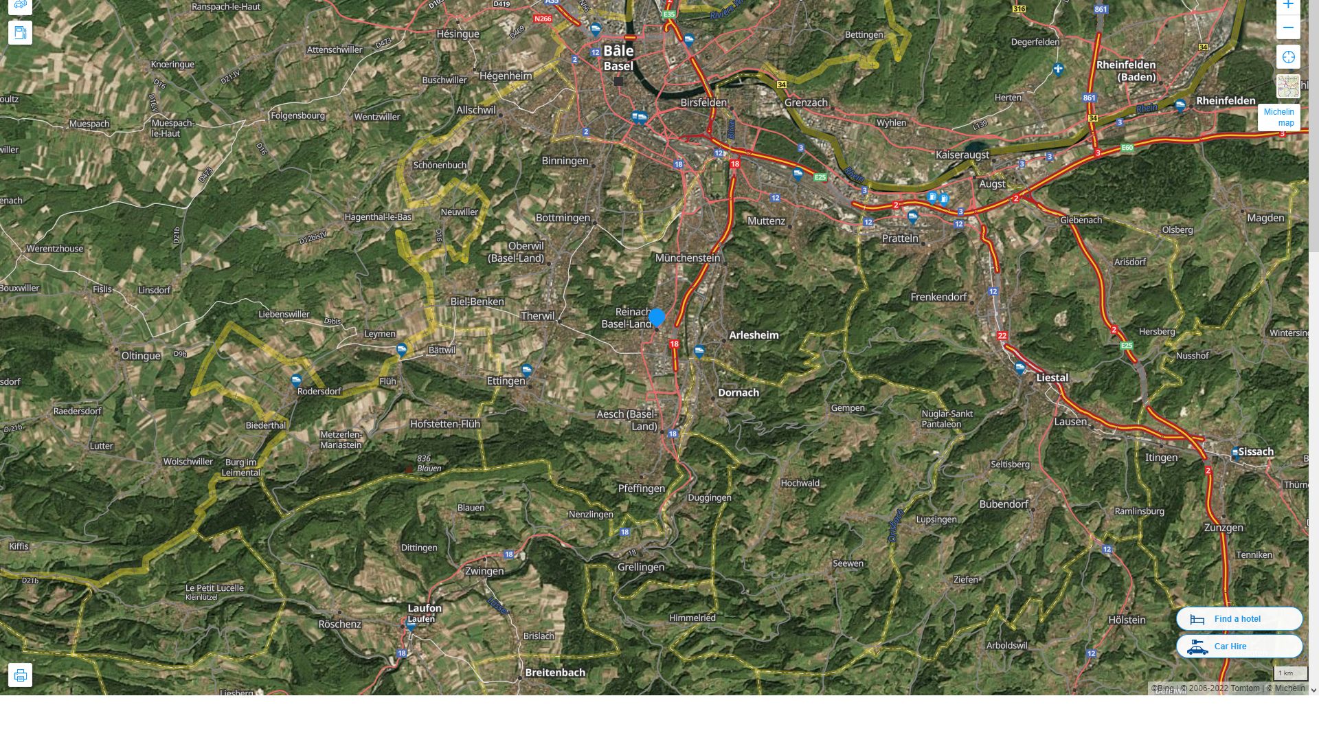 Reinach Highway and Road Map with Satellite View